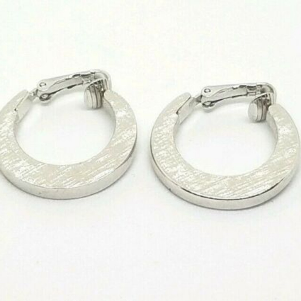 Vintage Clip On Earrings Avon Hoop Silvertone